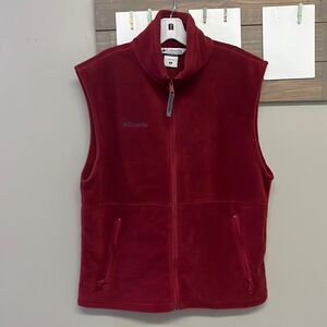 Columbia Men’s Fleece Red Full Zip-Up Sleeveless Vest- Medium